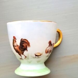 Elegant France Rooster & Chicken Designs Gold Trim Teacup